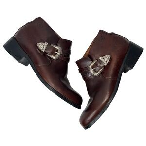 ARIAT Burgundy Brown Western Ankle Leather Slip On Booties Boots Womens Size 6